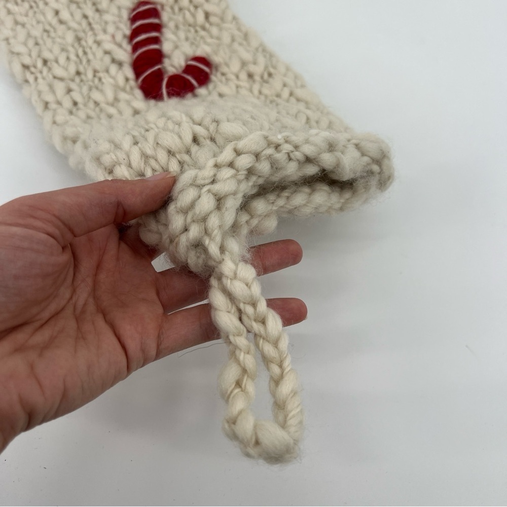 Anthropologie Holiday Icon Candy Cane Chunky Hand Knit Wool Stocking OS - Picture 5 of 7
